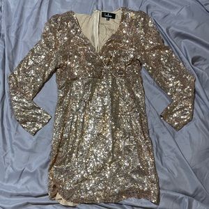 Lulu's Gold Sequin Long Sleeve Mini Dress